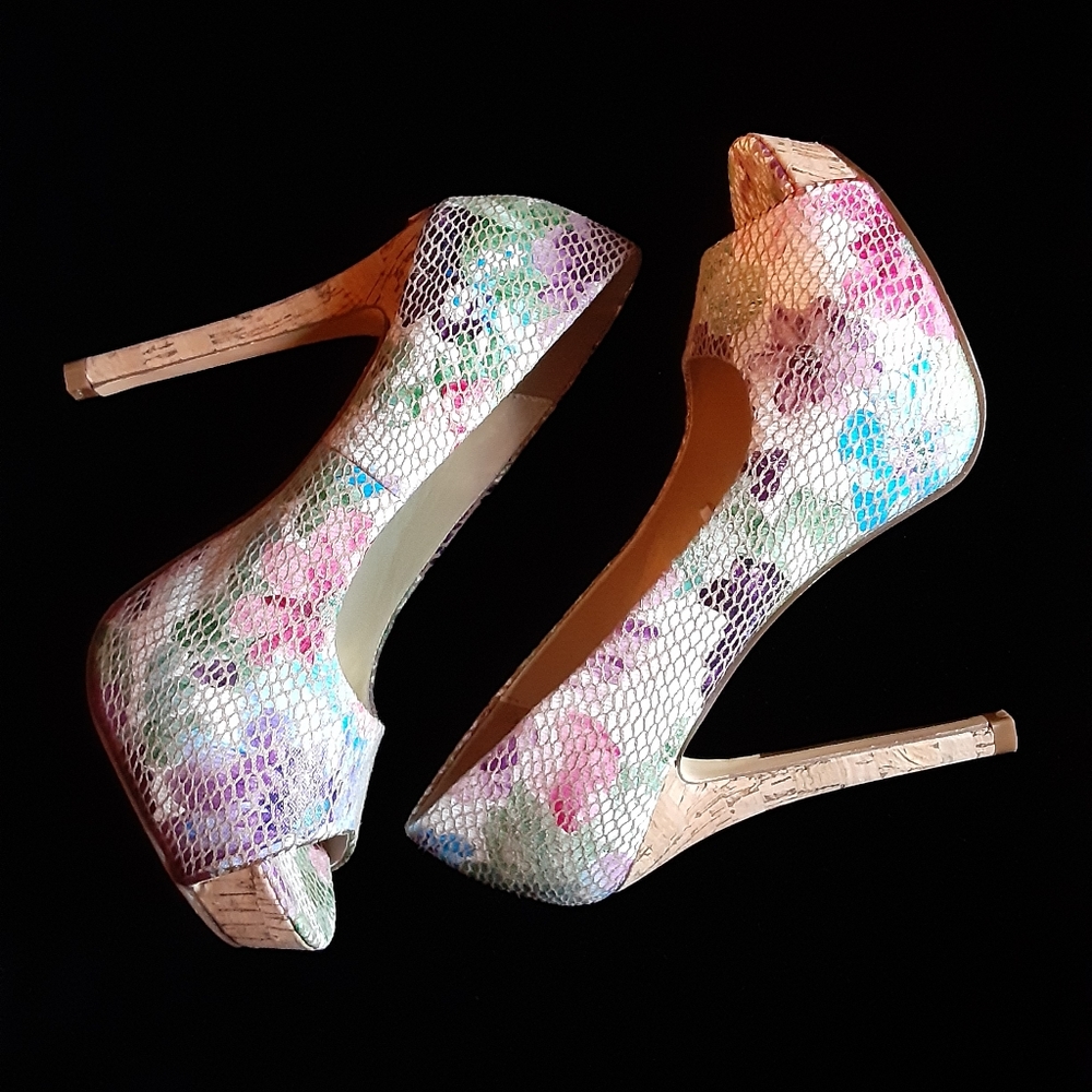 Torta Caliente floral pumps with cork heels